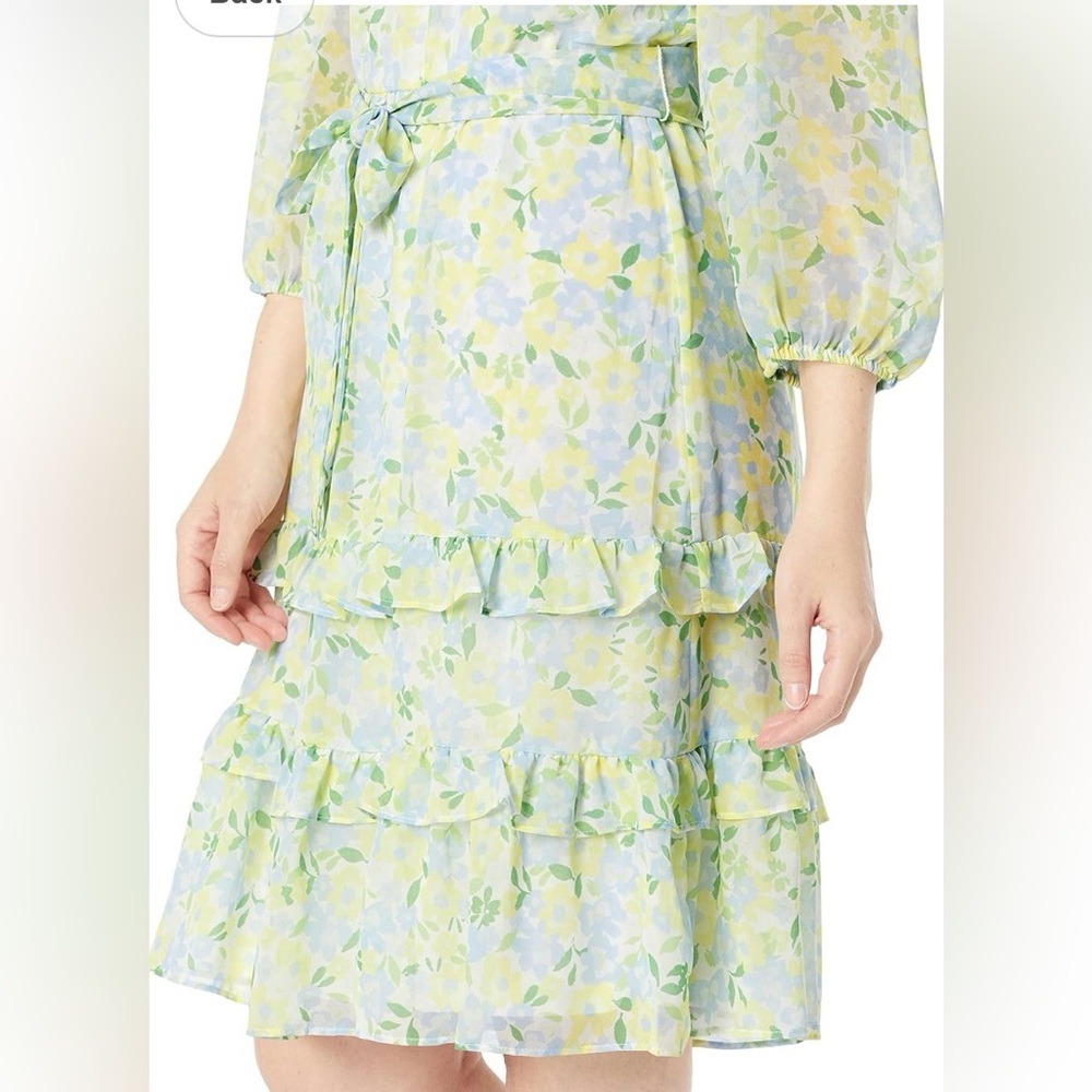 Calvin Klein Pastel Floral Tiered Ruffle Dress - Picture 3 of 9